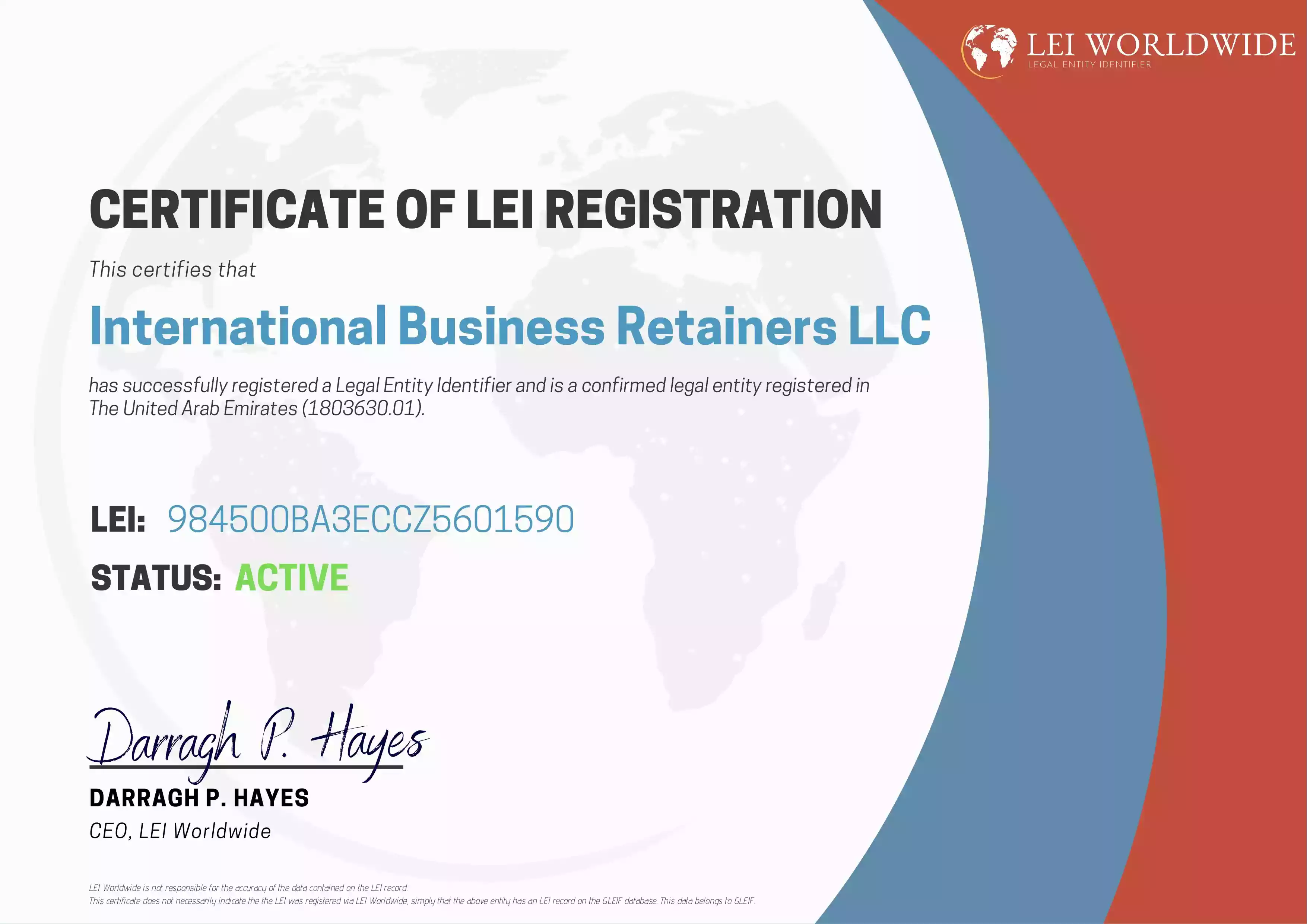 IBR Group Certificate of LEI Registration